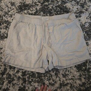 Denver Hayes Washable Linen Blend Pull-On Shorts Elastic Waist Tan Size 14 EUC